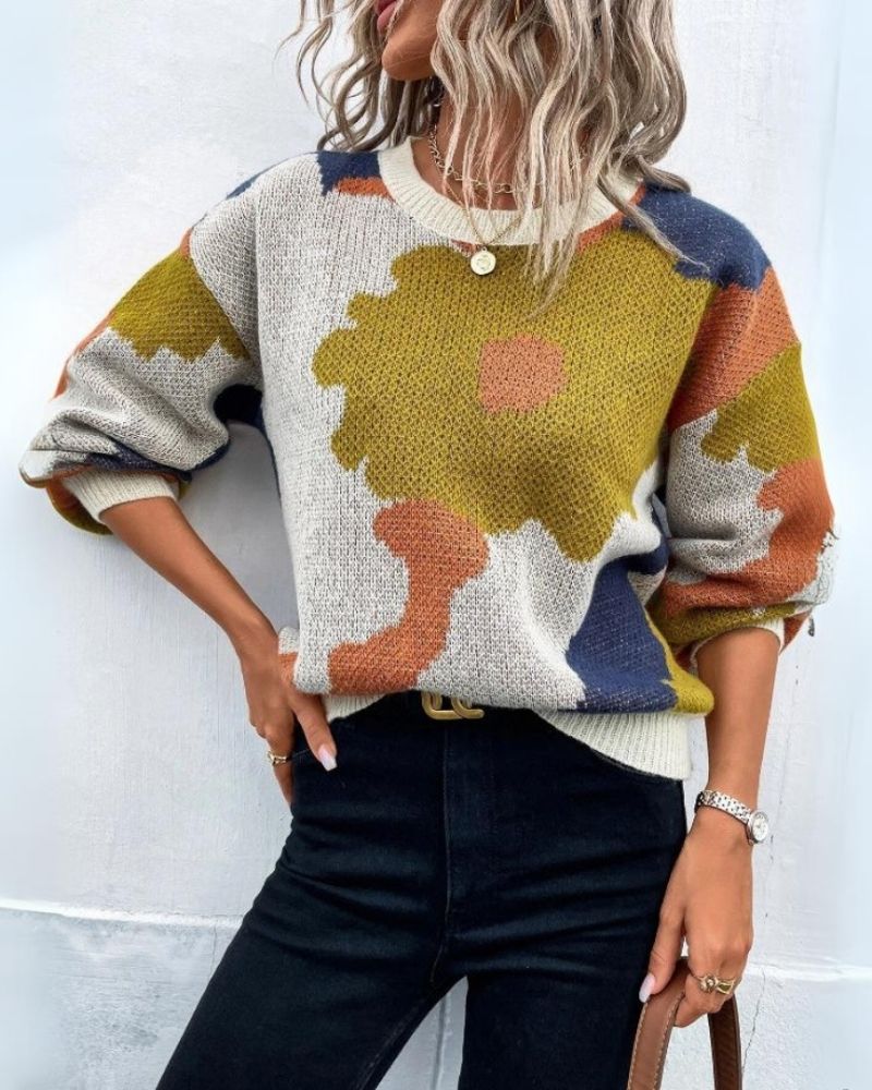R&B | Strickpullover mit Abstraktem Floral-Muster