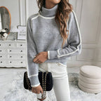R&B | Strickpullover mit Hohem Kragen Kontrastkanten Warm und Modern