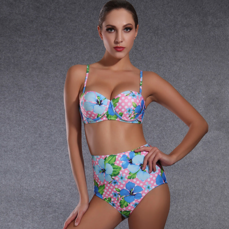 Damen Hochgeschnittener Bikini mit floralem Design R&B