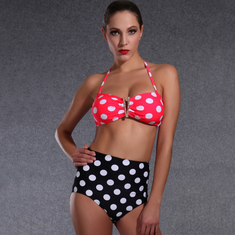 Damen Hochgeschnittener Bikini mit Charmanten Punkte-Design R&B