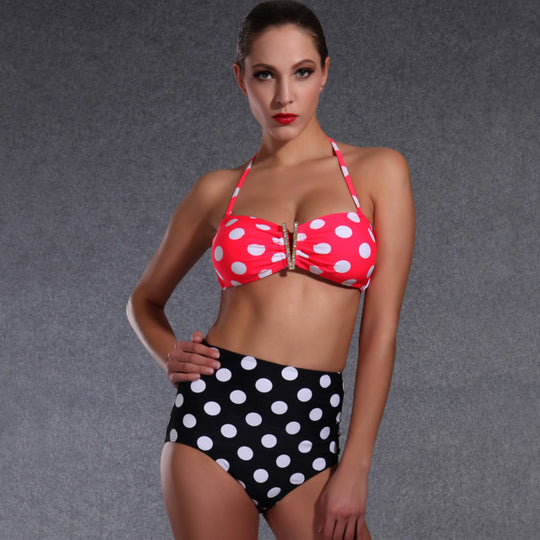 Damen Hochgeschnittener Bikini mit Charmanten Punkte-Design R&B