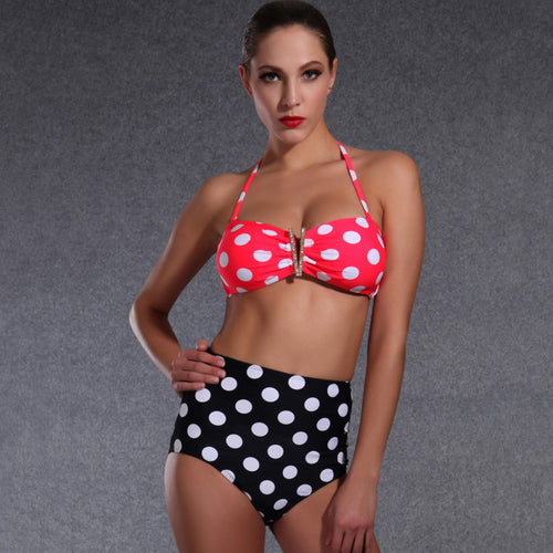 Damen Hochgeschnittener Bikini mit Charmanten Punkte-Design R&B