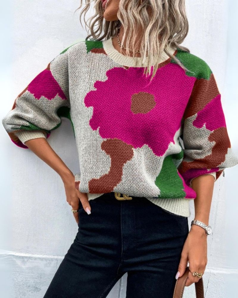 R&B | Strickpullover mit Abstraktem Floral-Muster