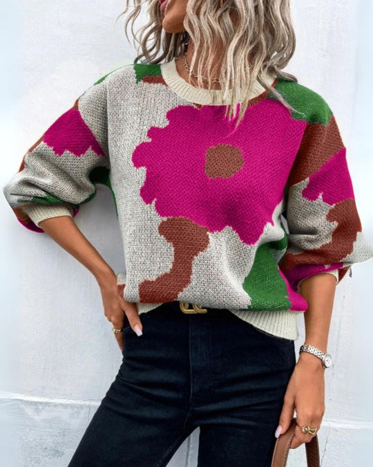 R&B | Strickpullover mit Abstraktem Floral-Muster