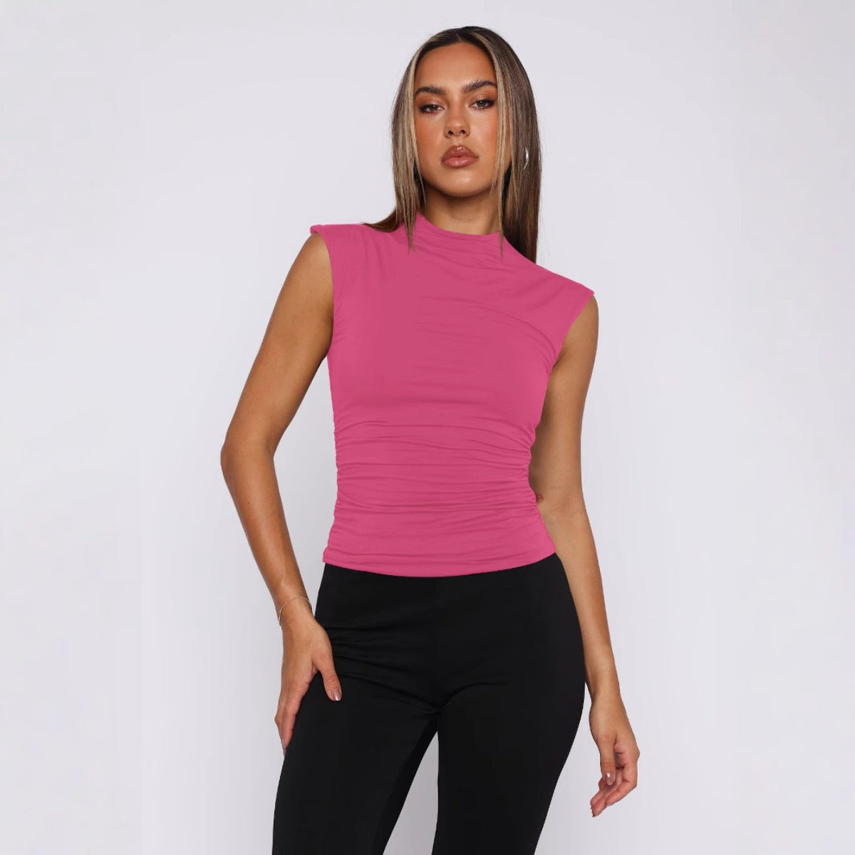 R&B | Semi-Rollkragen einfarbig slim-fit ärmellose Spice Girl Weste