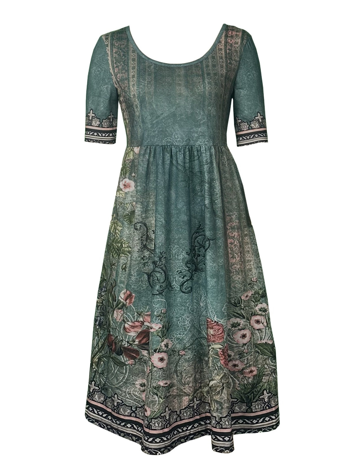 R&B | Rundhalsausschnitt Kurzarm Bohemian Print Kleid Frauen