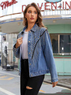 R&B | Nieten Fransen Knopf-Down Denim Jacke