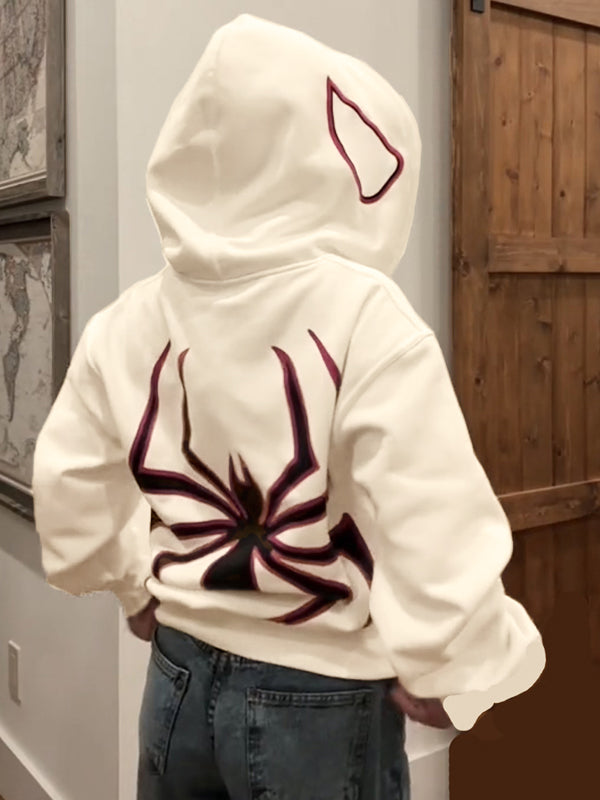 R&B | Hoodie mit Reißverschluss Und Spinnenprint