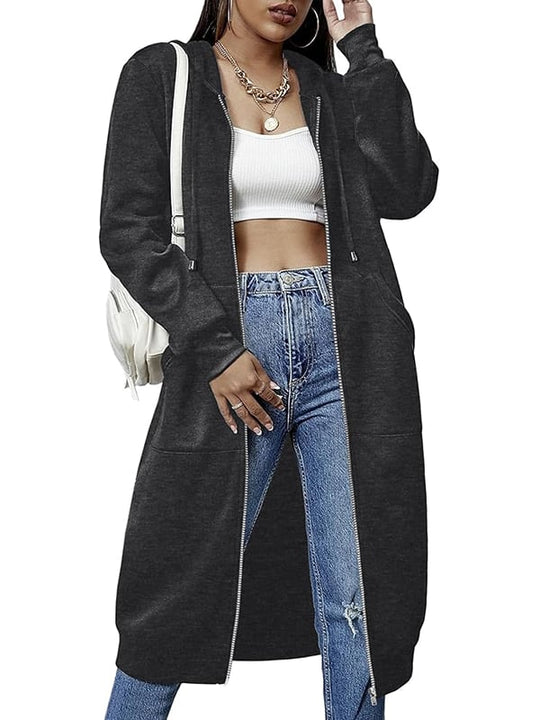 R&B | Lang Kapuzenjacke mit Reißverschluss