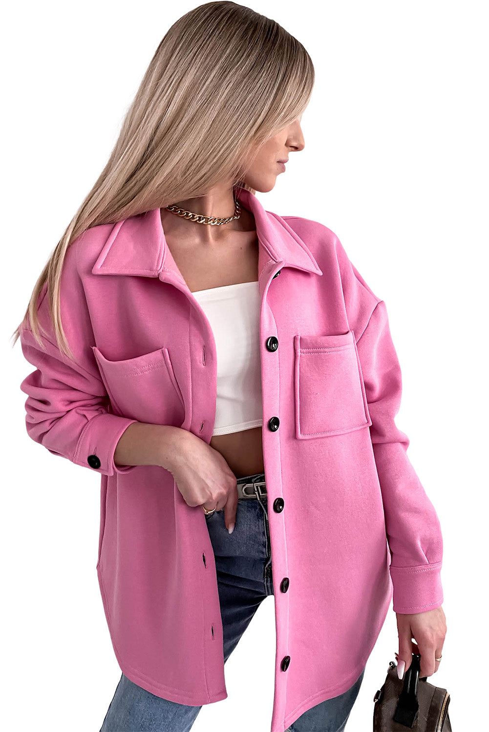 R&B | Oversized Hemdbluse mit Großen Taschen Polyester Minimalistisch und Stilvoll