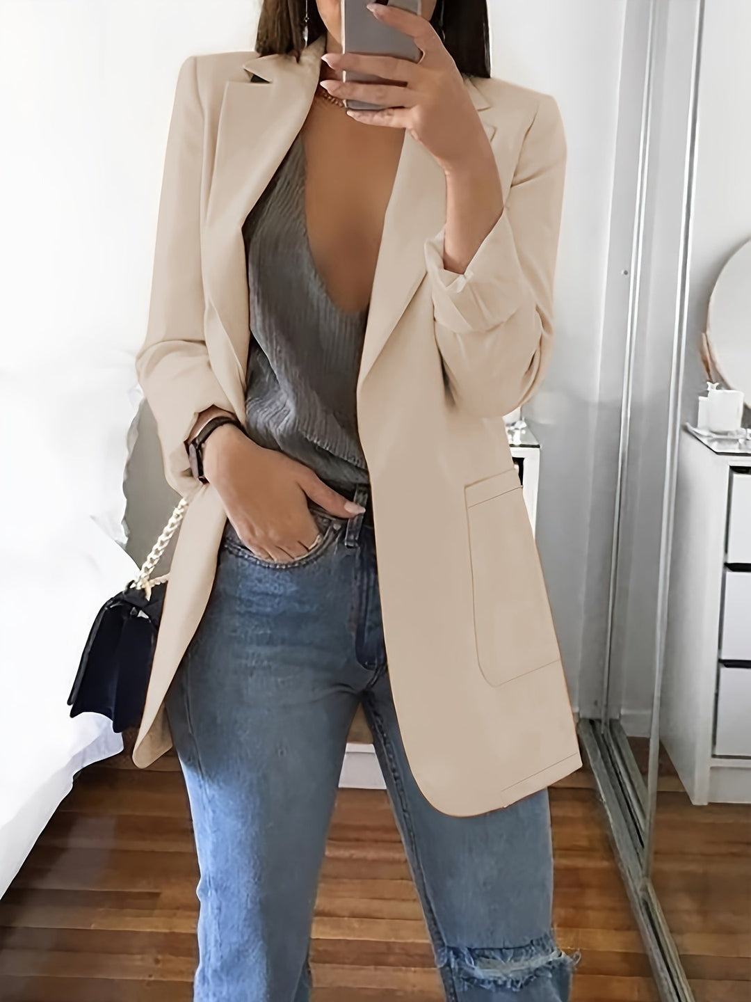 R&B | Eleganter Business-Einfarbiger Lange Blazer mit Reversideal für alle Jahreszeiten