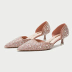R&B | Stilvolle Schuhe mit Spitzer Zehe und Mittlerem Absatz mit Glitzeroberfläche