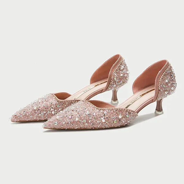 R&B | Stilvolle Schuhe mit Spitzer Zehe und Mittlerem Absatz mit Glitzeroberfläche