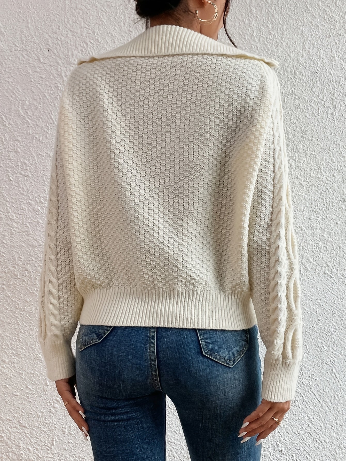 R&B | Kabelstrickpullover mit Reißverschlusskragen