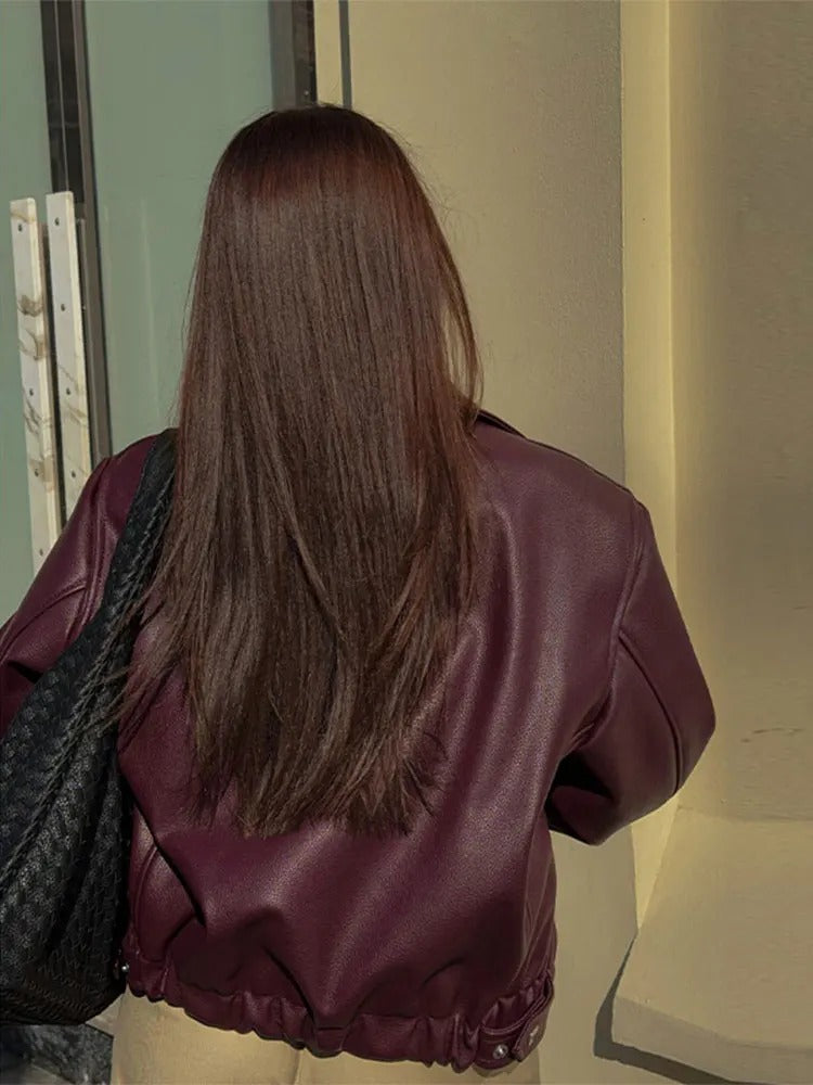 R&B | Trendige Bordeaux Lederjacke