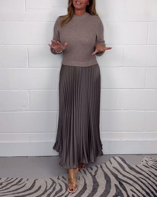 R&B | Lässiges Kontrastfarbenes Kleid mit Patchwork und Plissee