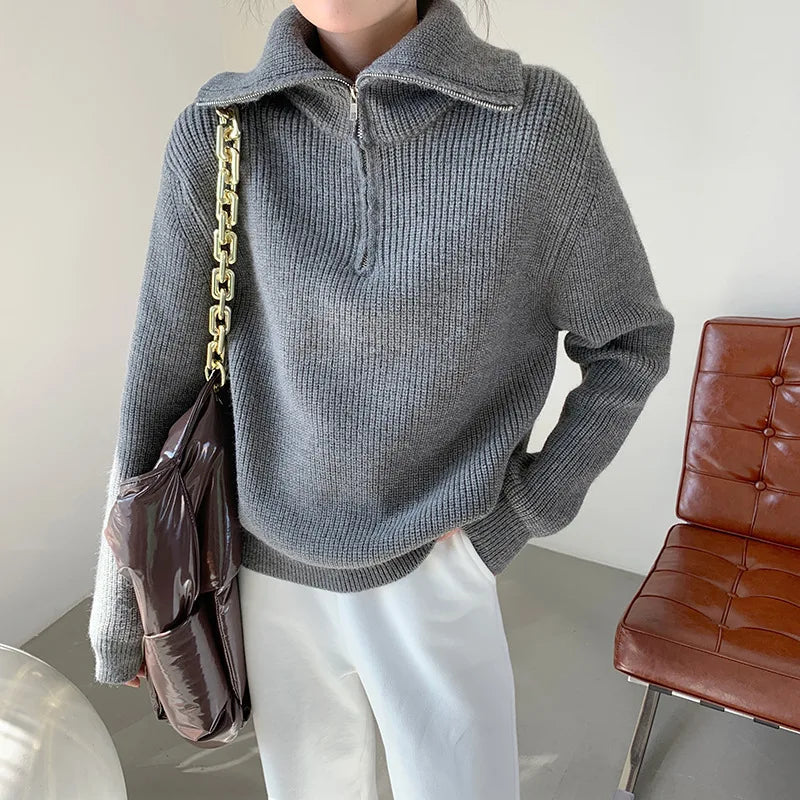 R&B | dicker Strickpullover mit Reißverschlusskragen für herbstliche Schichten