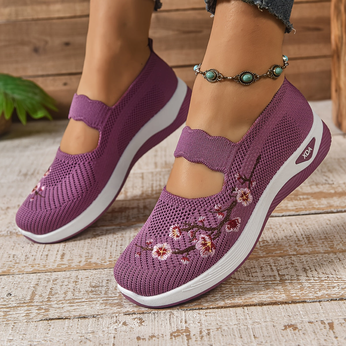 Blumenbestickte Mesh Slip-On Schuhe R&B R&B