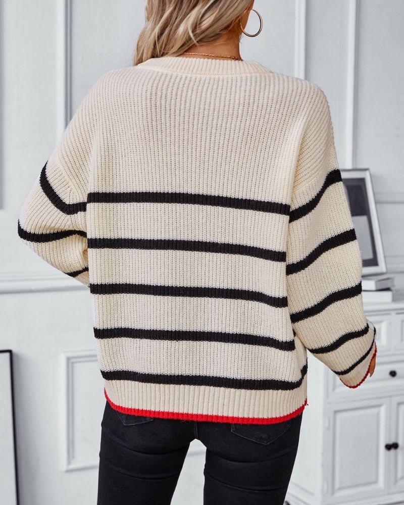 R&B | Klassischer Gestrickter Pullover mit Gestreiftem Muster