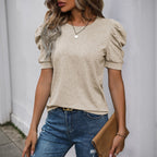 R&B | Solide Farbe Blase Ärmel T-Shirt Frauen