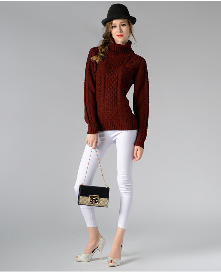 R&B | Damen Rollkragenpullover mit langen Ärmeln und Kabelstrick