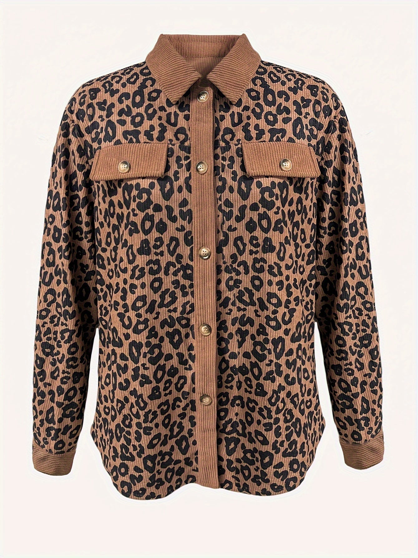 R&B | Leopardenmuster Langhe Hemdbluse Polyester Stilvoll und Trendy