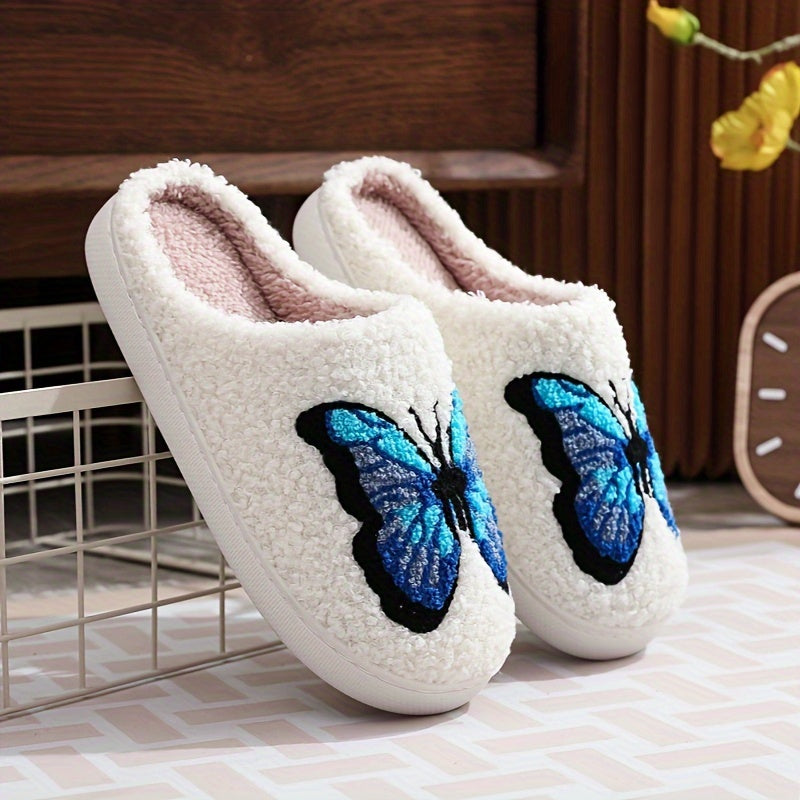 Weiß Flauschige Slipper Mit Blauem Schmetterlingsmotiv R&B