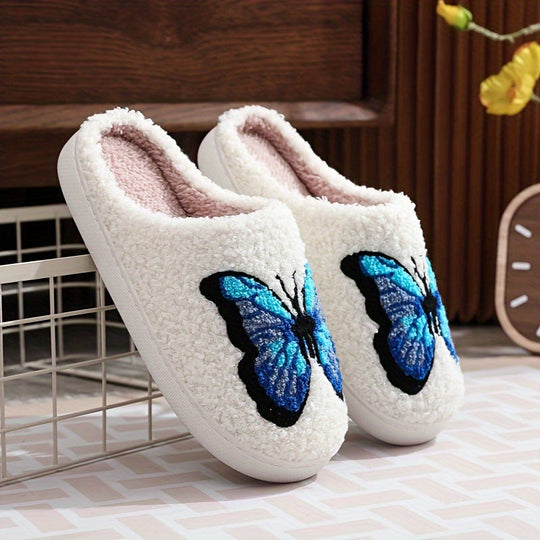 Weiß Flauschige Slipper Mit Blauem Schmetterlingsmotiv R&B