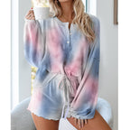 R&B | Batik bedrucktes Langarm-Shorts-Set