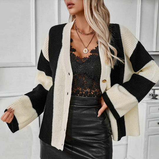 R&B | Gestreifter Strick Strickjacke