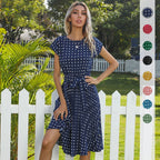 R&B | Kurzärmeliges Polka Dot Plissee-Kleid
