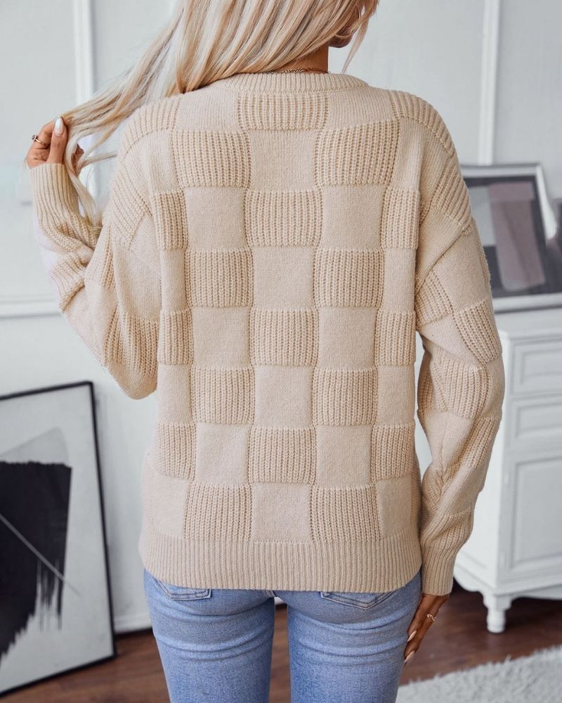 R&B | Grober Strickpullover mit Karomuster
