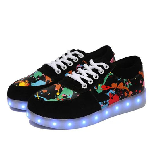 Damen nan LED-Leuchtsneaker mit Farbklecks-Design und stoßdämpfender Lichtsohle R&B