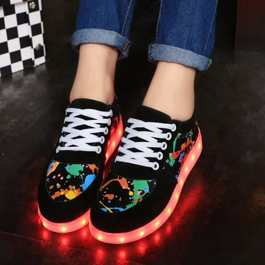 Damen nan LED-Leuchtsneaker mit Farbklecks-Design und stoßdämpfender Lichtsohle R&B