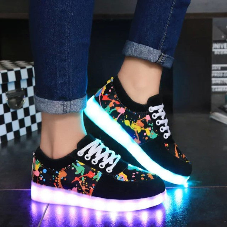 Damen nan LED-Leuchtsneaker mit Farbklecks-Design und stoßdämpfender Lichtsohle R&B