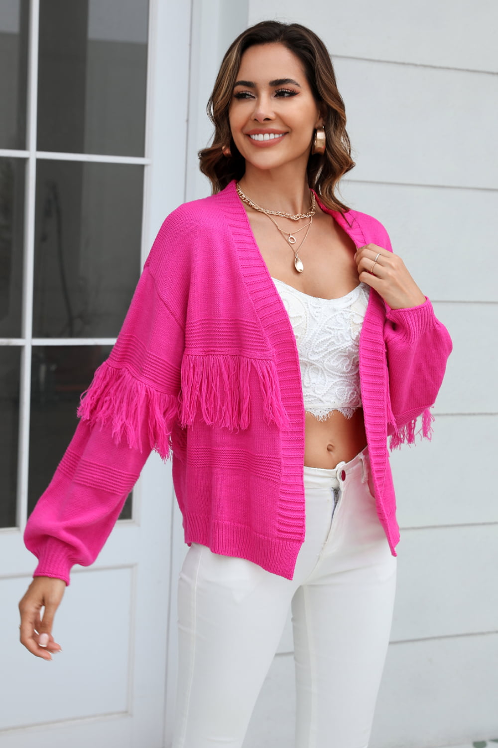 R&B | Fransenbesatz Offene Vorder-Cardigan