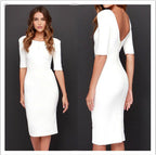 Damen figurbetontes Midi-Kleid mit halblangen Ärmeln und elegantem Ausschnitt R&B