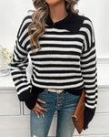 R&B | Gestreifter Strickpullover mit Geripptem Kragen