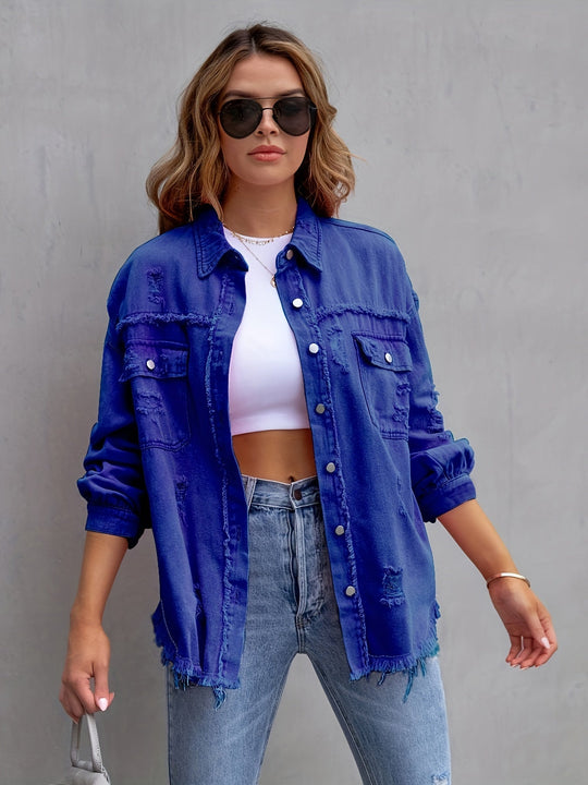 R&B | Denimjacke Boho Nicht Dehnbar, Einfarbig, Knopfverschluss