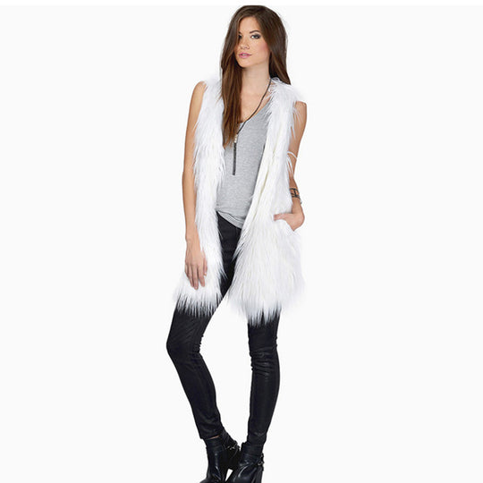 Damen Elegante Kunstfellweste mit seitlichen Taschen und lässigem Schnitt R&B