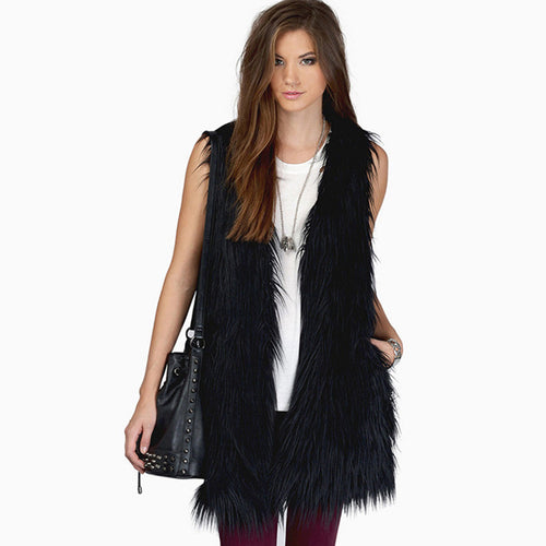 Damen Elegante Kunstfellweste mit seitlichen Taschen und lässigem Schnitt R&B