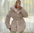R&B | Gürtelte Pufferjacke Übergröße Kragen Wintermantel