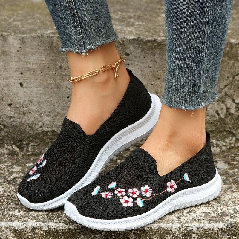 Atmungsaktive Schuhe mit floralem Stickerei R&B