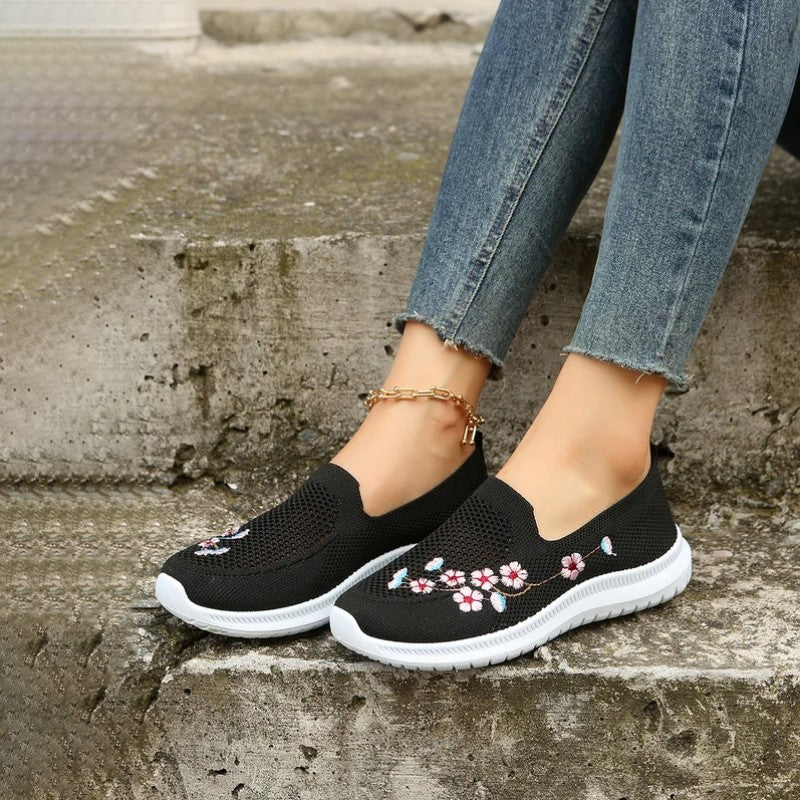 Atmungsaktive Schuhe mit floralem Stickerei R&B