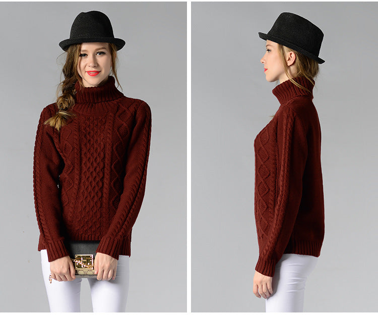 R&B | Damen Rollkragenpullover mit langen Ärmeln und Kabelstrick