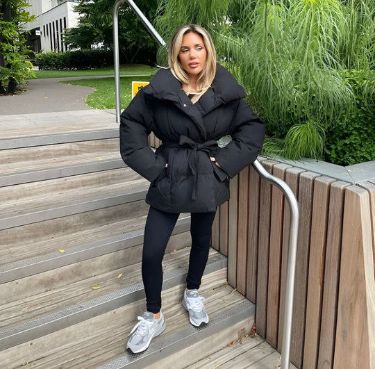 R&B | Gürtelte Pufferjacke Übergröße Kragen Wintermantel