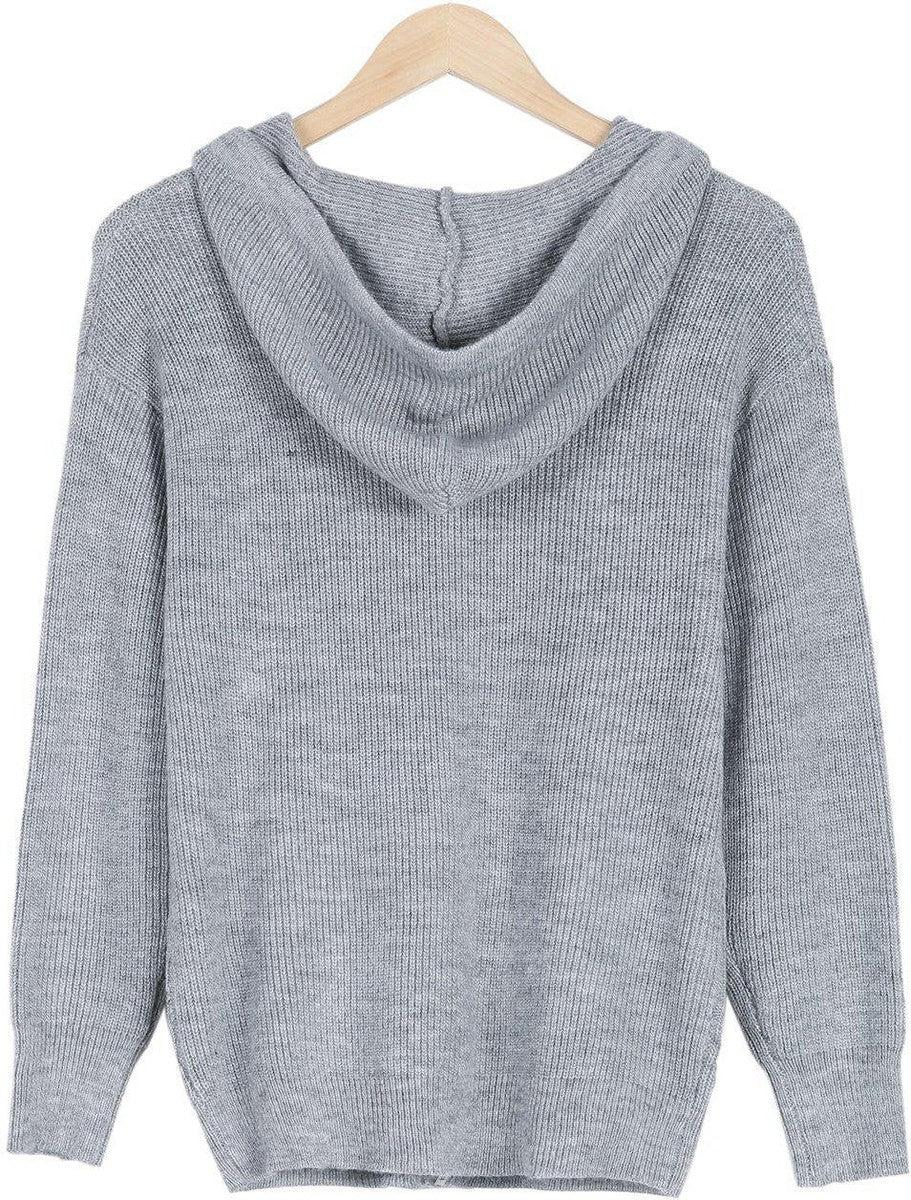 R&B | Grau Strick Hoodie mit Reißverschluss Wolle Komfortabel und Warm