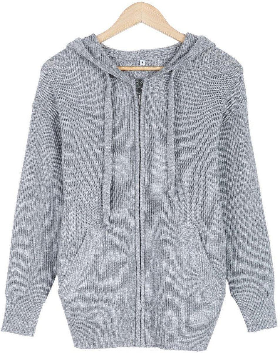 R&B | Grau Strick Hoodie mit Reißverschluss Wolle Komfortabel und Warm
