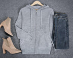 R&B | Grau Strick Hoodie mit Reißverschluss Wolle Komfortabel und Warm