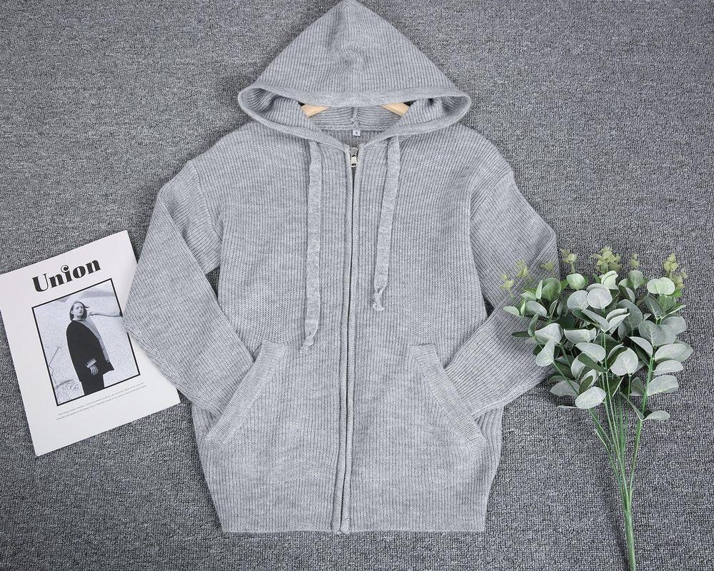 R&B | Grau Strick Hoodie mit Reißverschluss Wolle Komfortabel und Warm